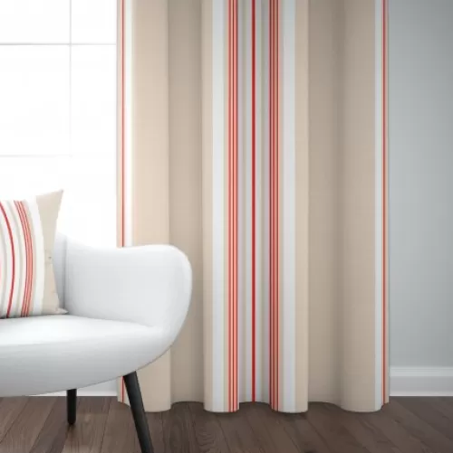 Jean-Vier Curtains^Beige And Red Striped Cotton Curtain