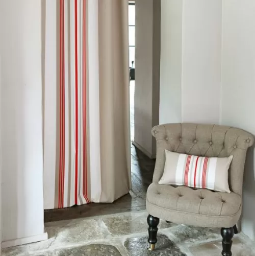 Jean-Vier Curtains^Beige And Red Striped Cotton Curtain