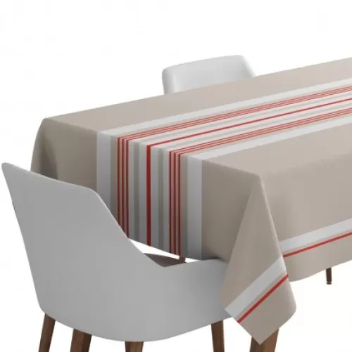 Jean-Vier Quality Tablecloth^Beige And Red Striped Cotton Tablecloth