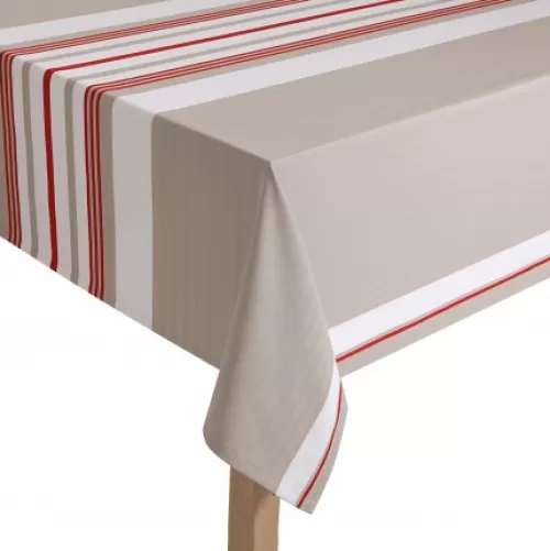 Jean-Vier Quality Tablecloth^Beige And Red Striped Cotton Tablecloth