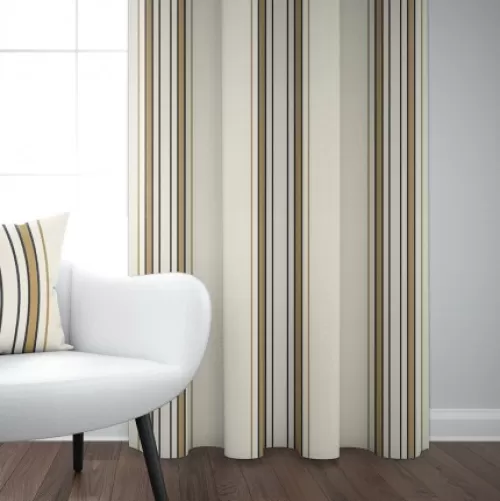 Jean-Vier Curtains^Beige Cotton Satin Curtain With Stripes