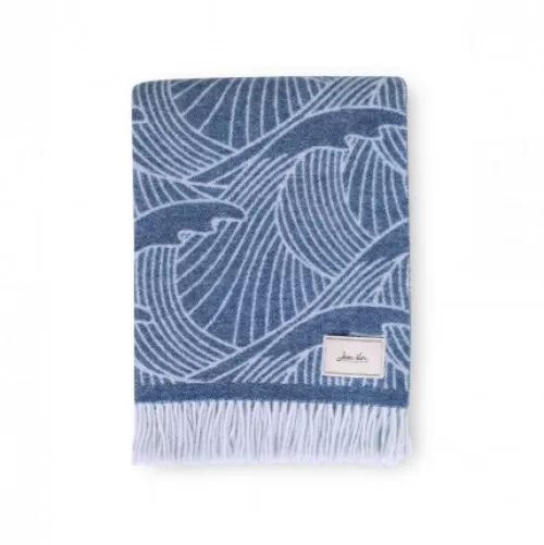 Jean-Vier Throw & Blanket^Blue Cashmere And Wool Blanket With Wave Pattern