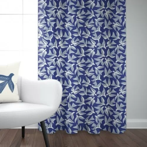 Jean-Vier Curtains^Blue Cotton Jacquard Curtain With Birds Motifs