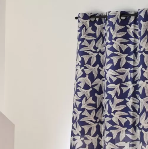 Jean-Vier Curtains^Blue Cotton Jacquard Curtain With Birds Motifs