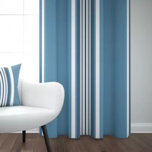 Jean-Vier Curtains^Blue Herringbone Woven Cotton Curtain