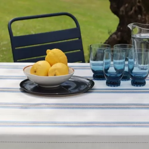 Jean-Vier Quality Tablecloth^Blue Linen And Cotton Tablecloth With Stripes