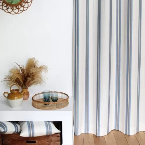 Jean-Vier Curtains^Blue Striped Linen And Cotton Curtain