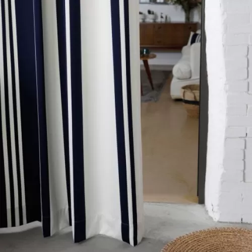 Jean-Vier Curtains^Cortina De Saten De Algodon A Rayas Azul Oscuro