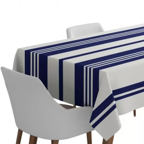 Jean-Vier Quality Tablecloth^Dark Blue And White Cotton Tablecloth With Stripes