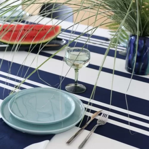 Jean-Vier Quality Tablecloth^Dark Blue And White Cotton Tablecloth With Stripes