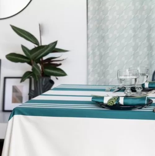 Jean-Vier Quality Tablecloth^Green Striped Tablecloth In Cotton Satin