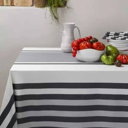 Jean-Vier Quality Tablecloth^Grey Striped Tablecloth In Cotton Satin