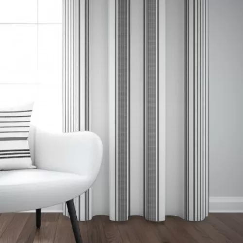 Jean-Vier Curtains^Linen And Cotton Curtain In Ecru And Black Stripes