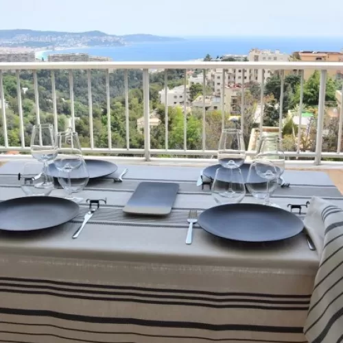 Jean-Vier Quality Tablecloth^Linen And Cotton Tablecloth In Black And Ecru Stripes