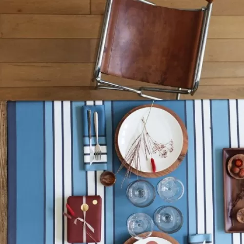 Jean-Vier Quality Tablecloth^Midnight Blue Cotton Tablecloth With Stripes