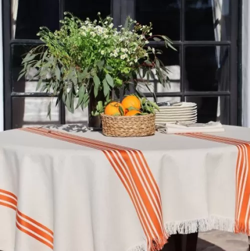 Jean-Vier Quality Tablecloth^Orange Linen And Cotton Tablecloth With Fringes