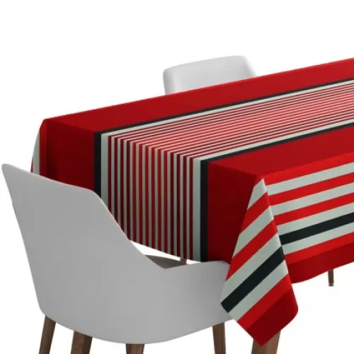 Jean-Vier Quality Tablecloth^Red And Black Cotton Tablecloth With Stripes