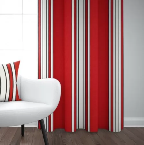 Jean-Vier Curtains^Red Cotton Satin Curtain With Stripes