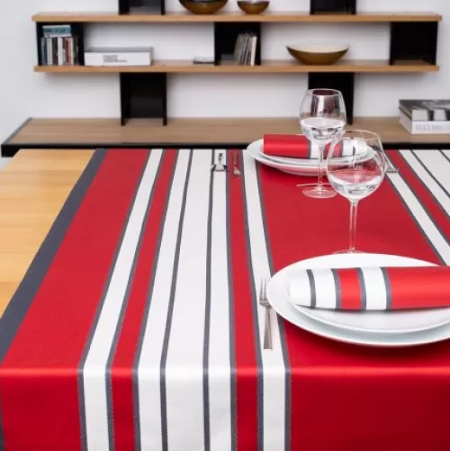 Jean-Vier Quality Tablecloth^Red Tablecloth In Cotton Satin With Stripes