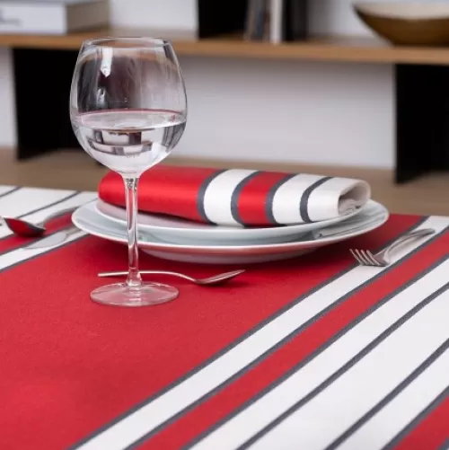 Jean-Vier Quality Tablecloth^Red Tablecloth In Cotton Satin With Stripes