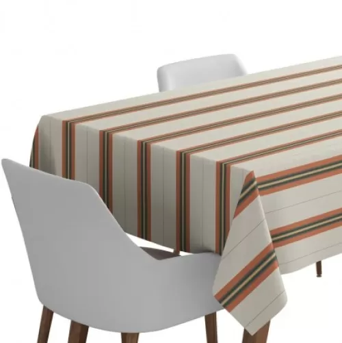 Jean-Vier Quality Tablecloth^Tablecloth In Linen And Cotton With Terracotta Stripes