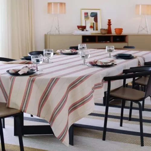 Jean-Vier Quality Tablecloth^Tablecloth In Linen And Cotton With Terracotta Stripes