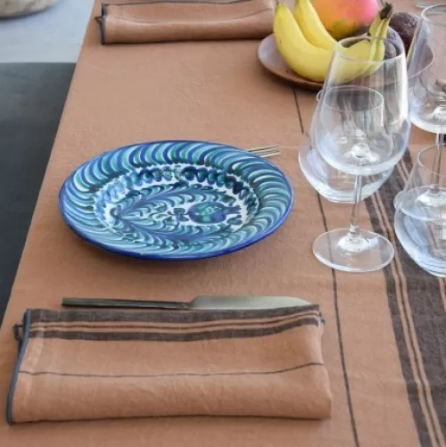 Jean-Vier Quality Tablecloth^Tablecloth In Terracotta Linen With Stripes