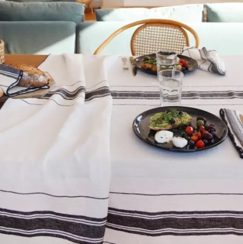 Jean-Vier Quality Tablecloth^White Ivory Linen Tablecloth With Stripes