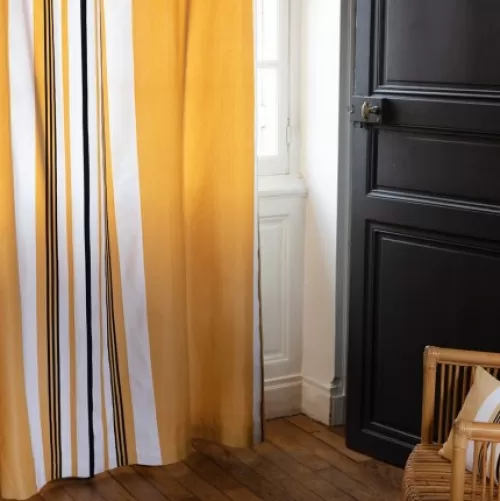 Jean-Vier Curtains^Yellow Cotton Curtain With Herringbone Weave Stripes