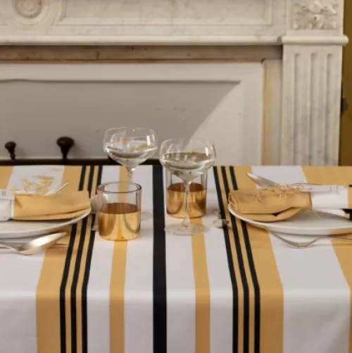 Jean-Vier Quality Tablecloth^Yellow Cotton Tablecloth With Herringbone Stripes